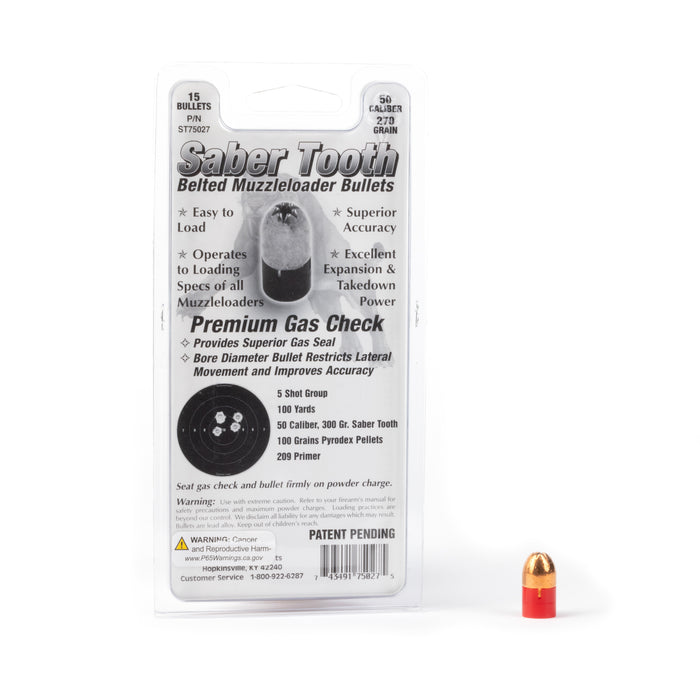 Saber Tooth Belted Muzzleloader Bullets - 50 Caliber Belted Bullet 270 Grain (15 Pack)
