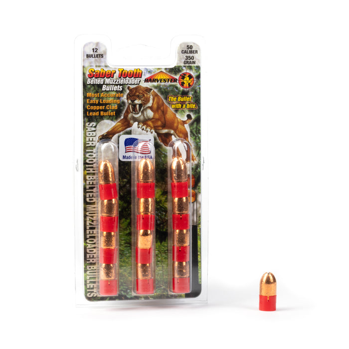 Saber Tooth Belted Muzzleloader Bullets - 50 Caliber Belted Bullet 350 Grain (12 Pack)