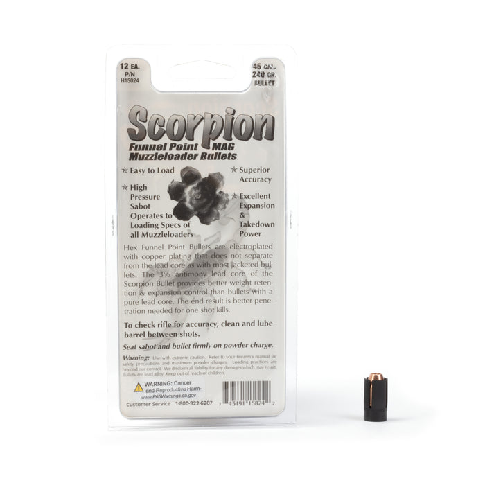 Scorpion - Funnel Point MAG Bullets - 50 Caliber Sabots - 240 Grain .451 Bullets (12, 20, or 30 Packs)