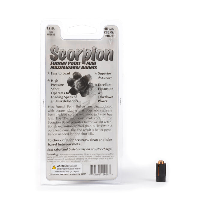 Scorpion - Funnel Point MAG Bullets - 50 Caliber Sabots - 260 Grain .451 Bullets (12, 20, or 30 Packs)