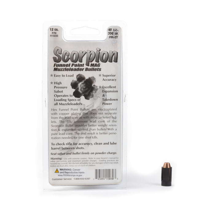 Scorpion - Funnel Point MAG Bullets - 50 Caliber Sabots - 300 Grain .451 Bullets (12 and 20 Packs)