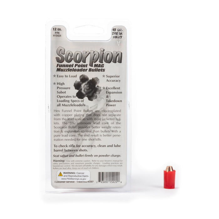 Scorpion - Funnel Point MAG Bullets - 54 Caliber Sabot - 240 Grain .451 Bullets (12 Pack)
