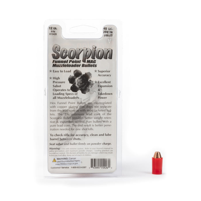 Scorpion - Funnel Point MAG Bullets - 54 Caliber Sabots - 260 Grain .451 Bullets (12 Pack)