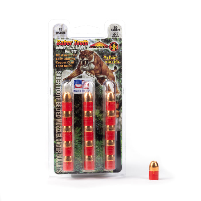 Saber Tooth Belted Muzzleloader Bullets - 50 Caliber Belted Bullet 270 Grain (15 Pack)