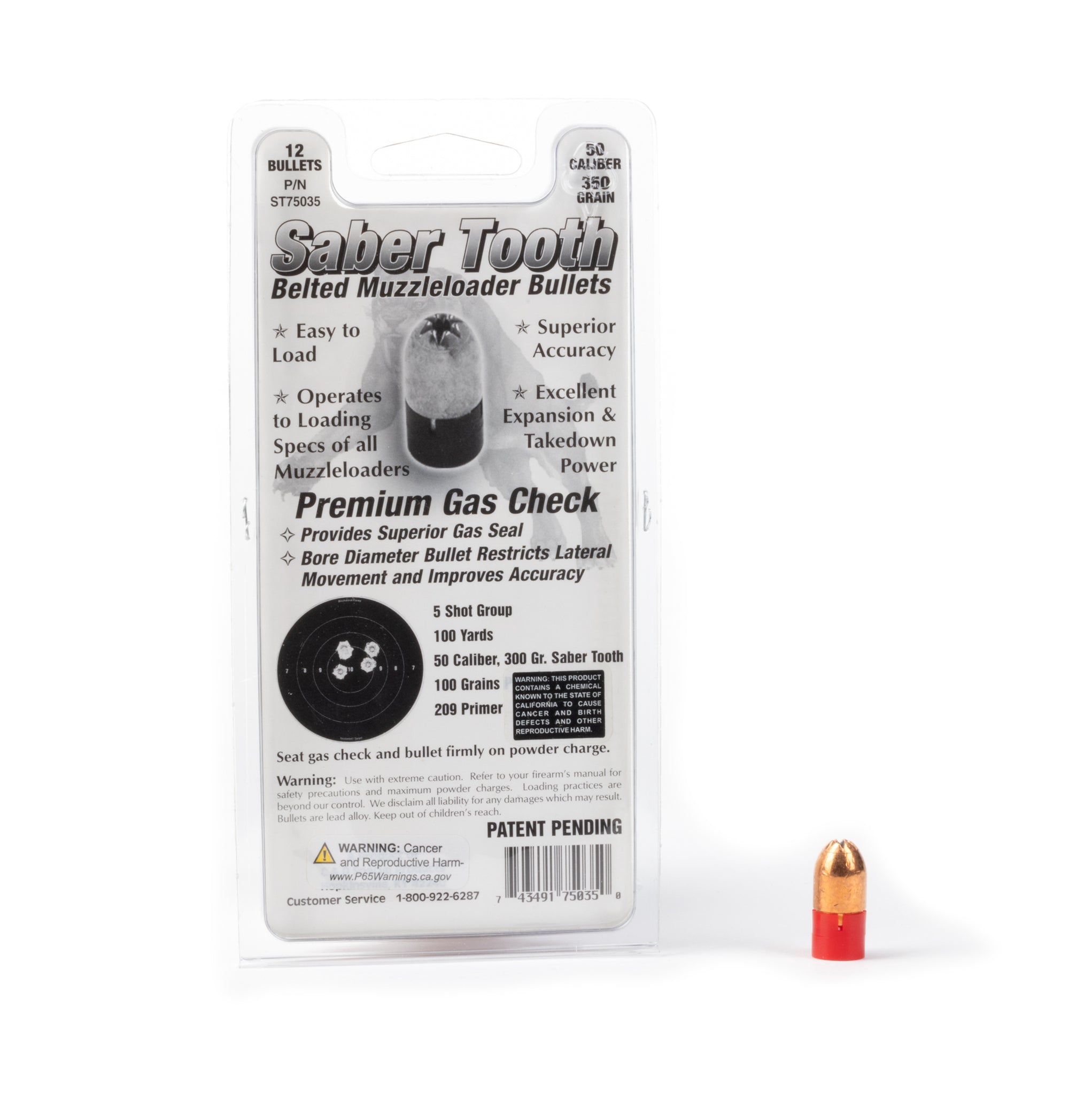 Saber Tooth Belted Muzzleloader Bullets 50 Caliber Belted Bullet 350