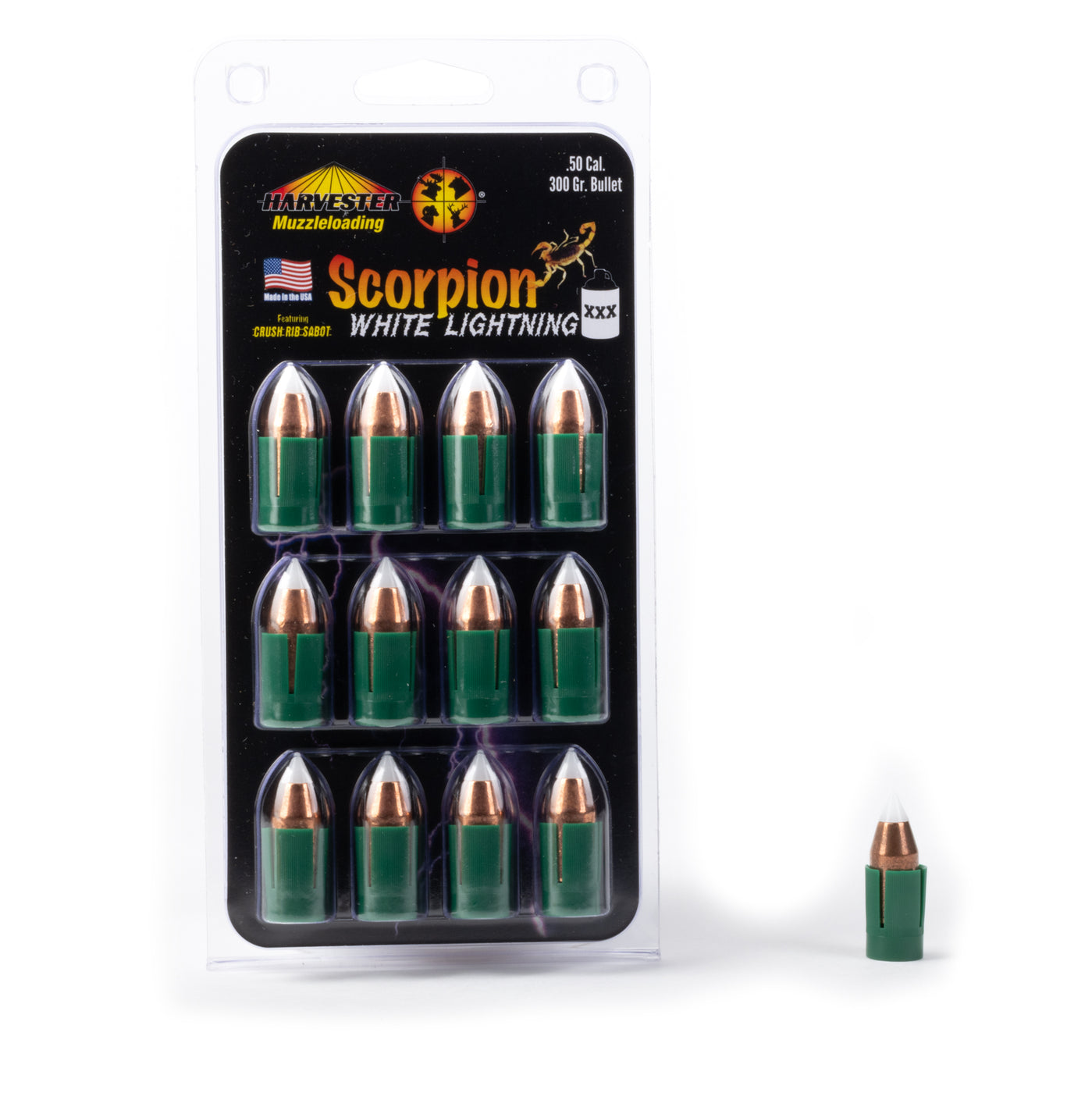 Lightning Bullet Scorpion - White Lightning - 50 Caliber Sabots - 300 Grain .430 Bullet ...